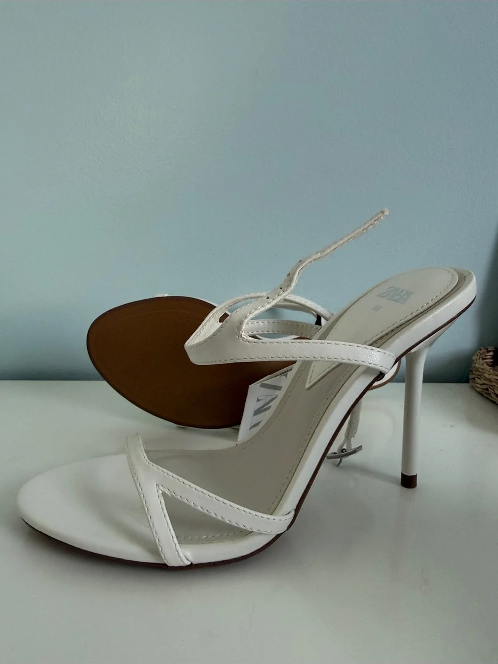 Zara White Strappy Stiletto Sandals